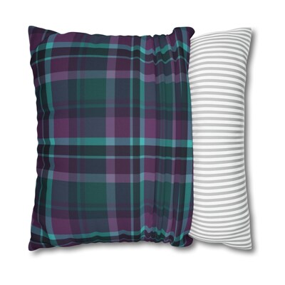 Northern Lights Plaid Square Pillow CASE ONLY, 4 sizes available, Purple Plaid throw pillow, Farmhouse Country Decor, Modern Holiday Decor - image2